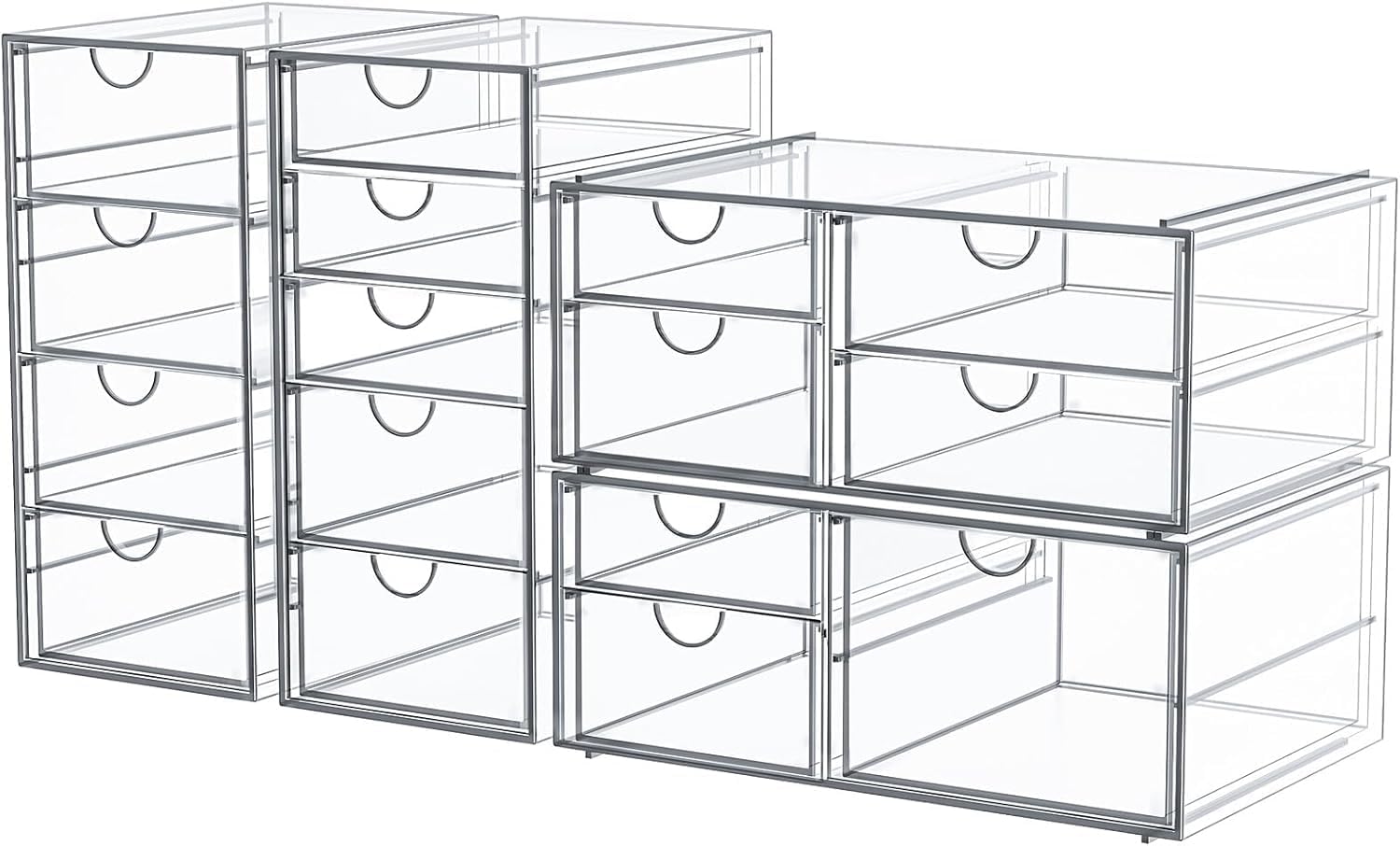 Clear Acrylic Desk Organiser with 16 Drawers, 4 Units