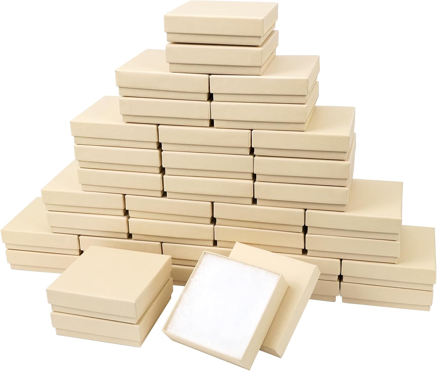Cardboard Jewellery Boxes, Beige, 3.5 x 3.5 x 1 inch, 40 Count
