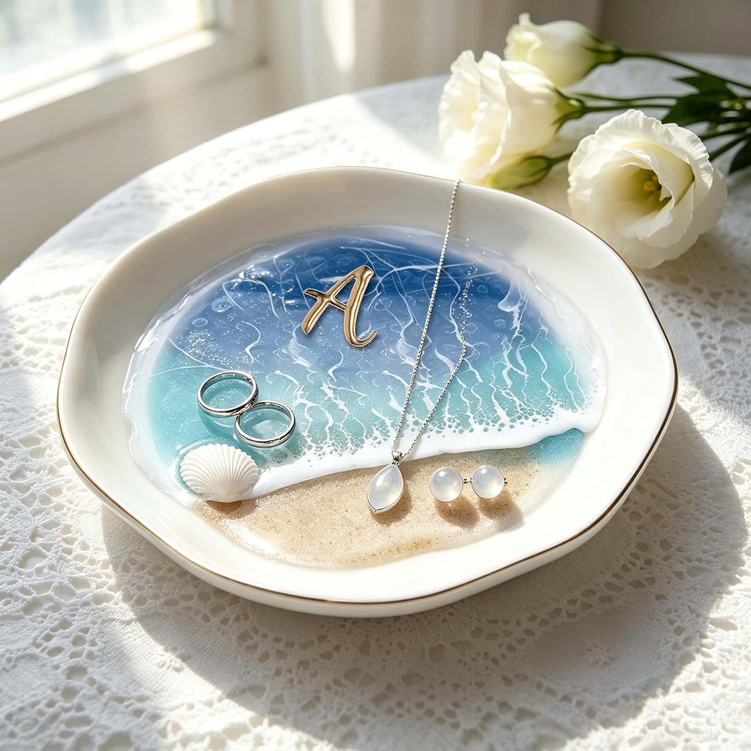 Ceramic Ocean Wave Ring and Jewellery Tray