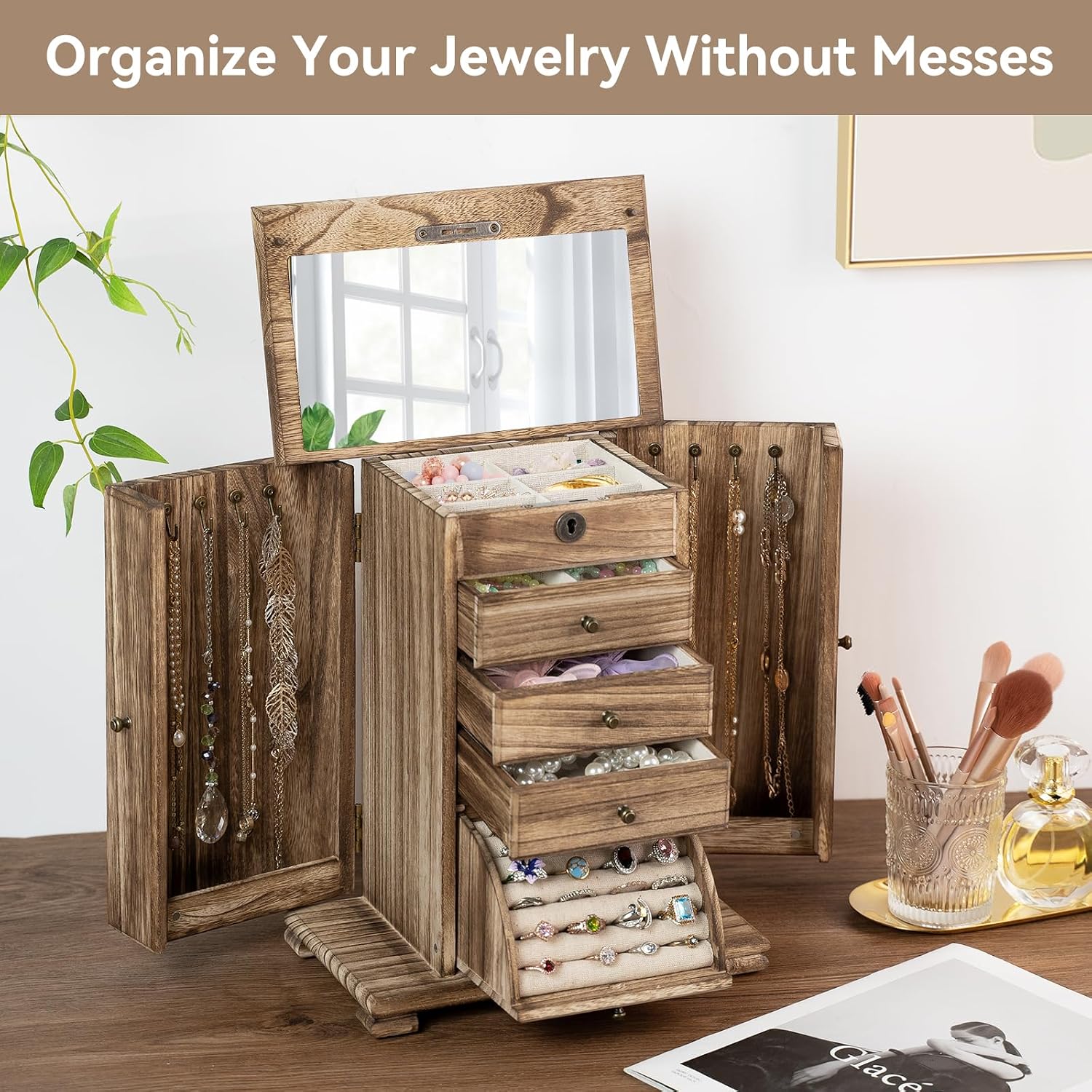 Wooden Jewellery Box Mirror - Hình 2