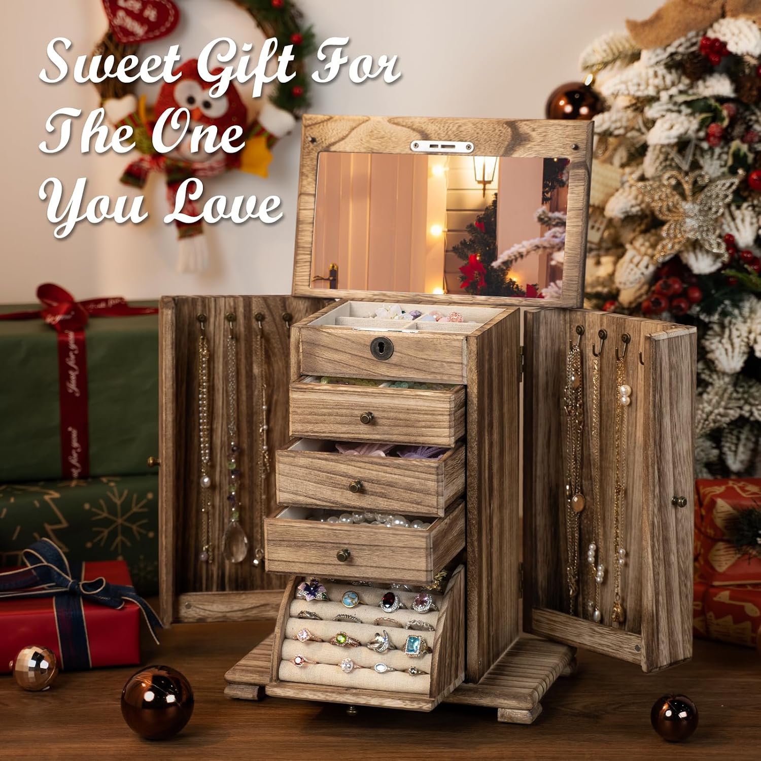 Wooden Jewellery Box Mirror - Hình 8