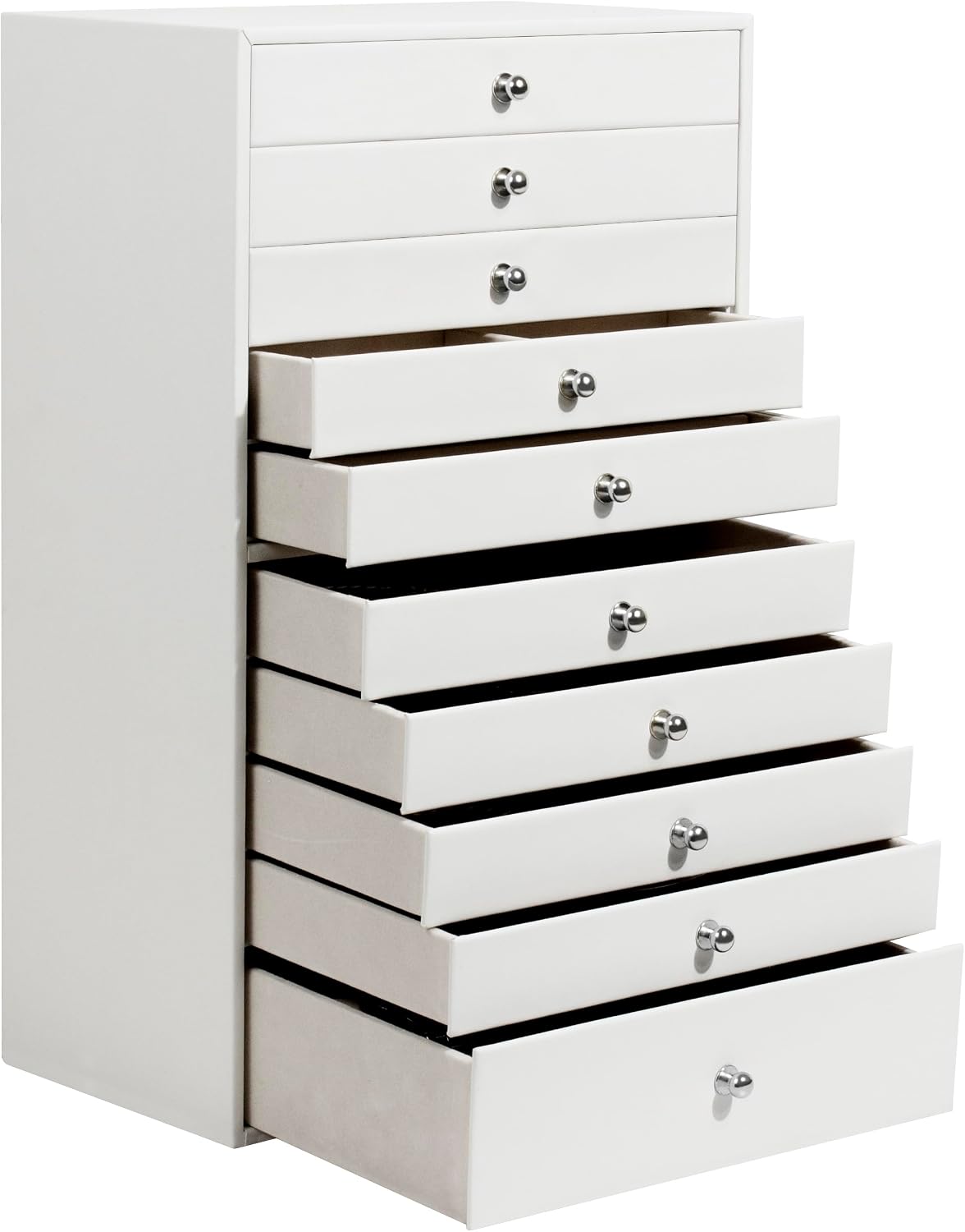 Large Jewellery Box with Ten Drawers, White Finish