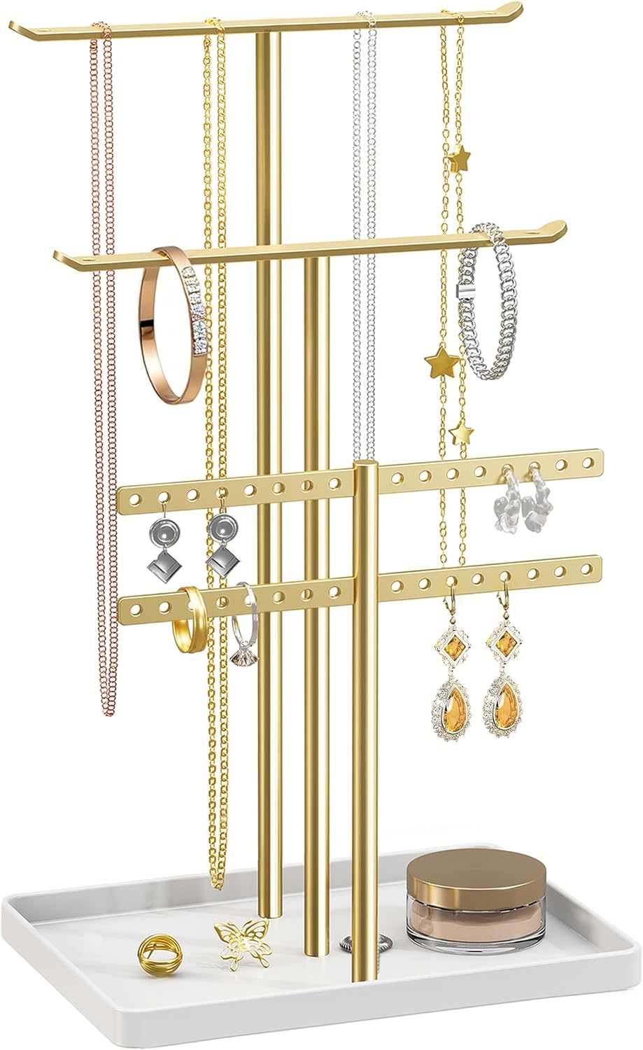Gold Tone Jewellery Stand, 14.5 inch, Holds 80 Pieces