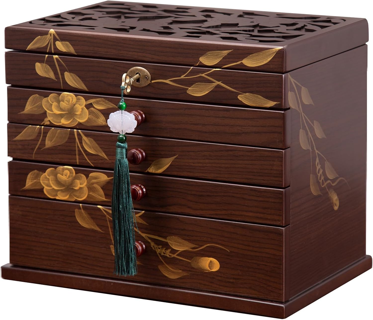 Wooden Jewellery Box with Six Drawers and Key Lock
