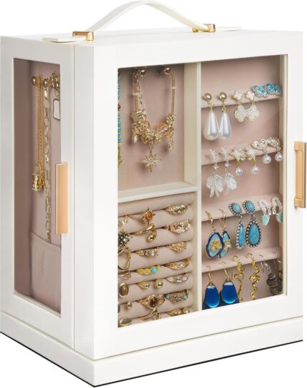 Rotating Jewellery Organiser Box, 5 Drawers, Large Capacity