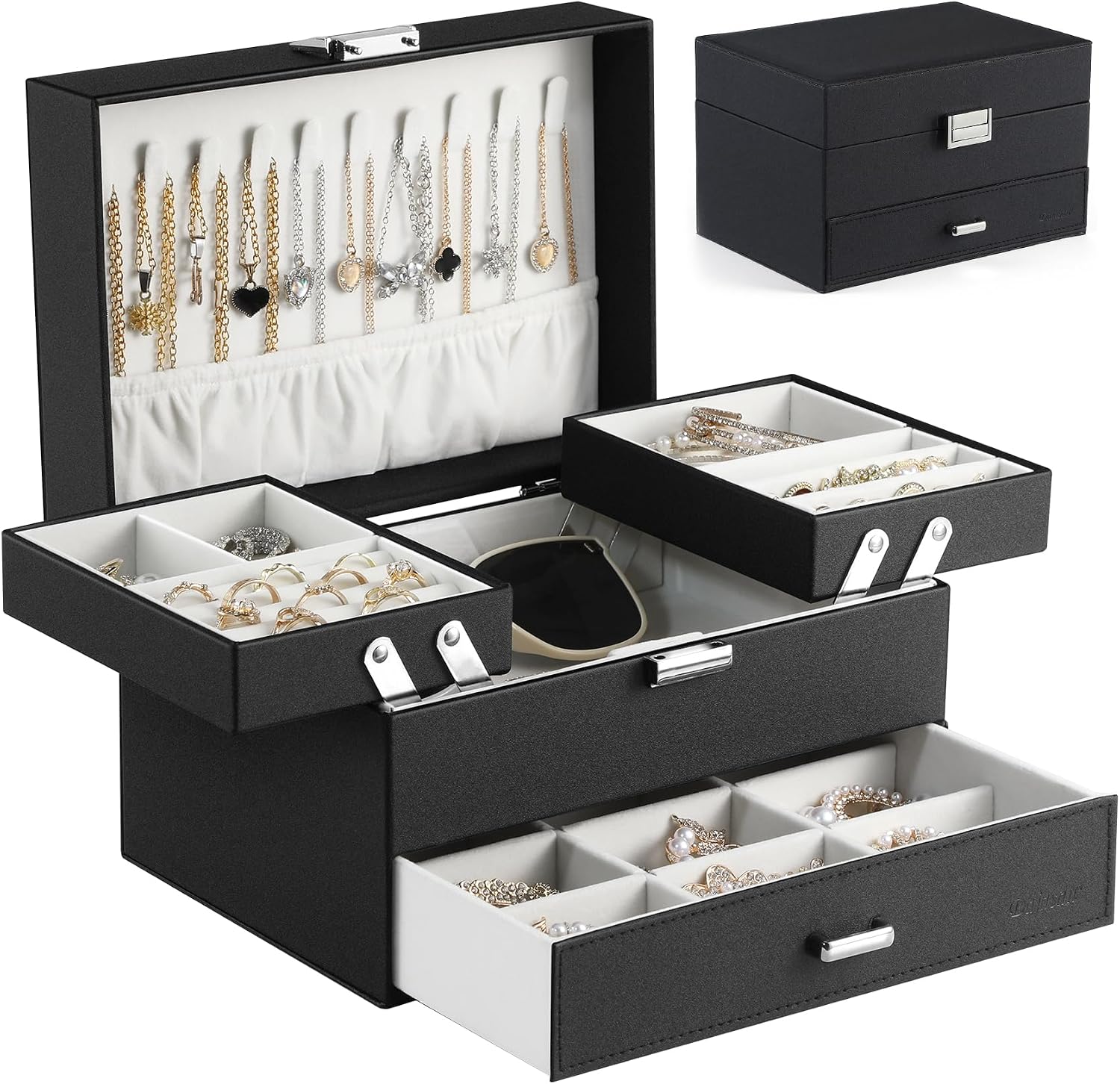 Large Multi Layer - Large Multi-Layer Jewellery Organiser Box, Black