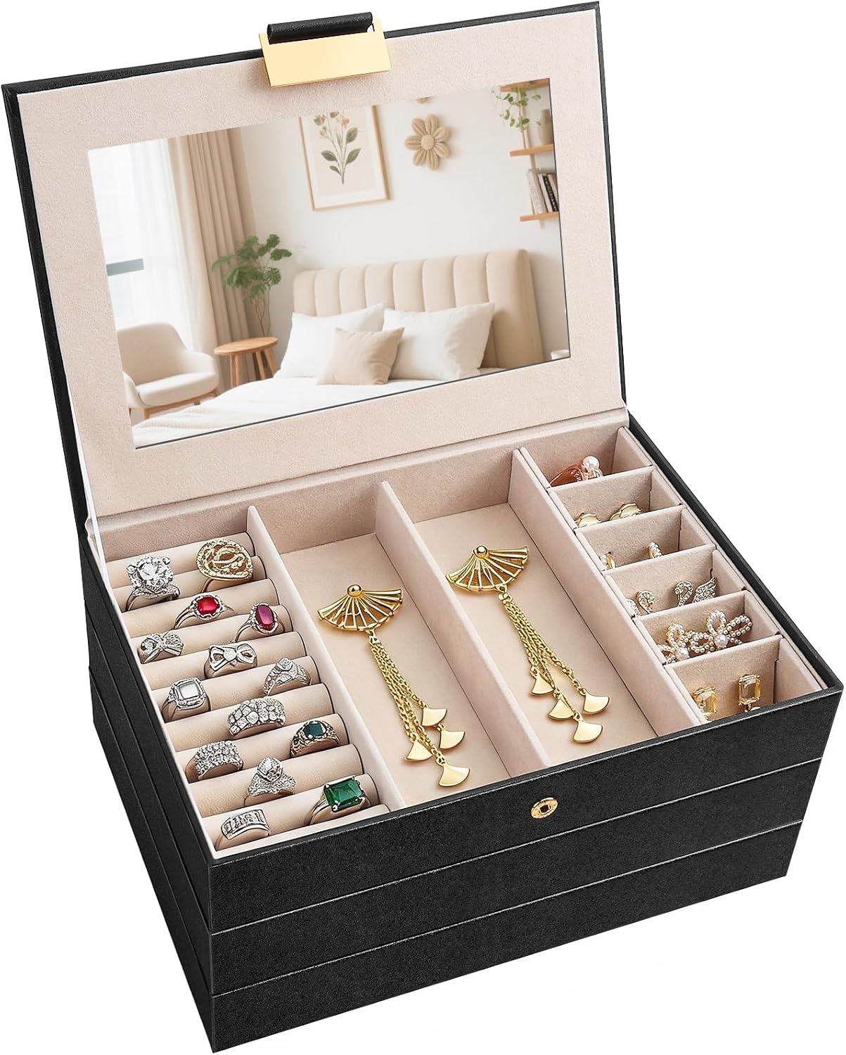 Stackable Jewellery Trays, 3 Layers, with Mirror