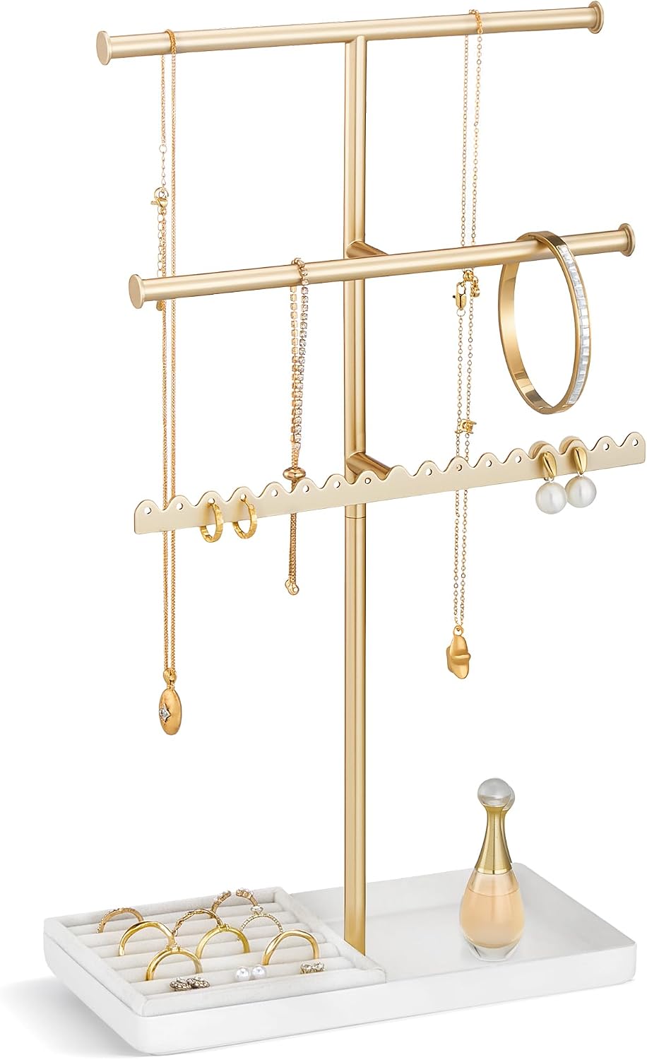 Three Tier Metal - Three-Tier Metal Jewellery Stand with Tray Base