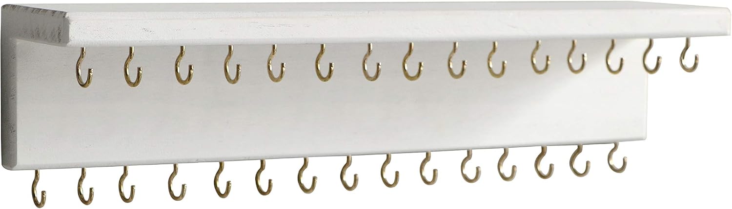Wall Mounted Jewellery Shelf with 30 Hooks, White Finish